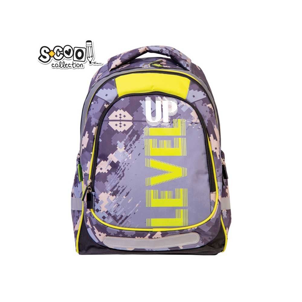 Ghiozdan scolar, Level Up, model unisex, 3 fermoare, insertii reflectorizante - imagine 8